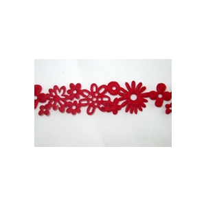 ruban feutrine fleurs rouge 25mm