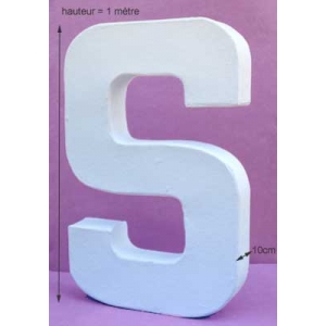 Lettre 3d blanche S en 1 mètre de hauteur (100cm)