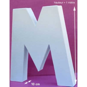 Lettre 3D blanche M en 1 mètre de hauteur (100cm)